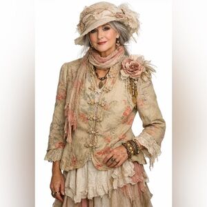 RALPH LAUREN Linen Floral Shirt Jacket Lagenlook cottagecore grannycore L